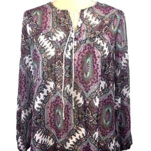 Wrangler‎ Women's  Boho Paisley Print Long Sleeve Blouse Hippie Chic Top Small